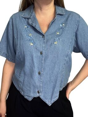 Embroidered Denim Button-Up Shirt by Ash Creek Trading size L